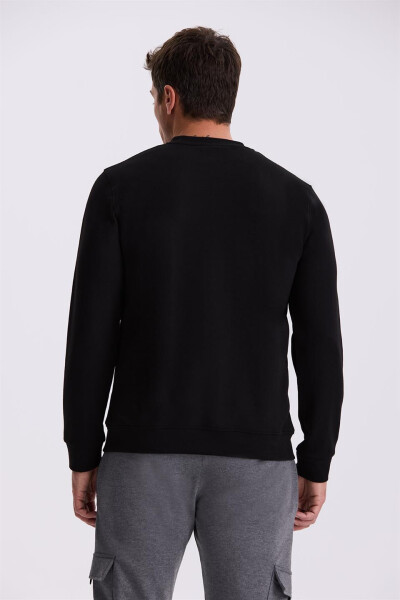 Black Slim Fit Crew Neck Basic Cotton Lycra Sweatshirt - 4