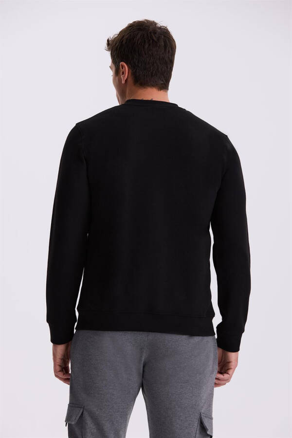 Black Slim Fit Crew Neck Basic Cotton Lycra Sweatshirt - 4