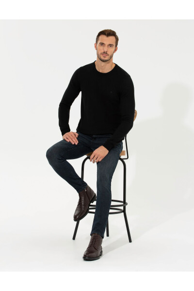 Black Slim Fit Crew Neck Basic Knit Sweater - 7