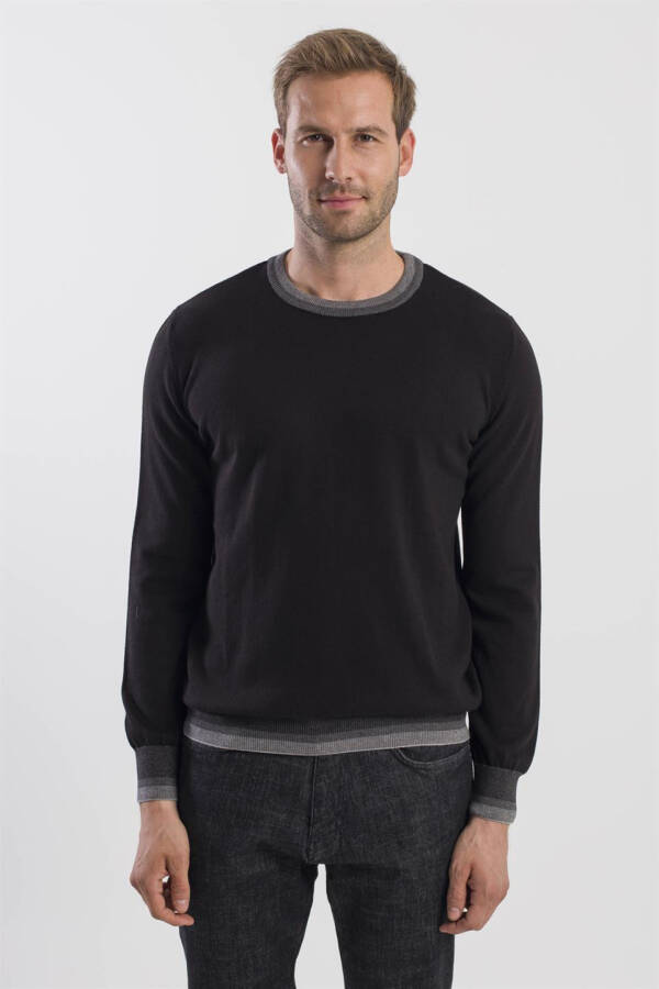 Black Slim Fit Crew Neck Knit Sweater - 5