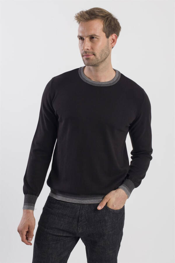 Black Slim Fit Crew Neck Knit Sweater - 6