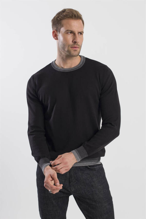 Black Slim Fit Crew Neck Knit Sweater - 7