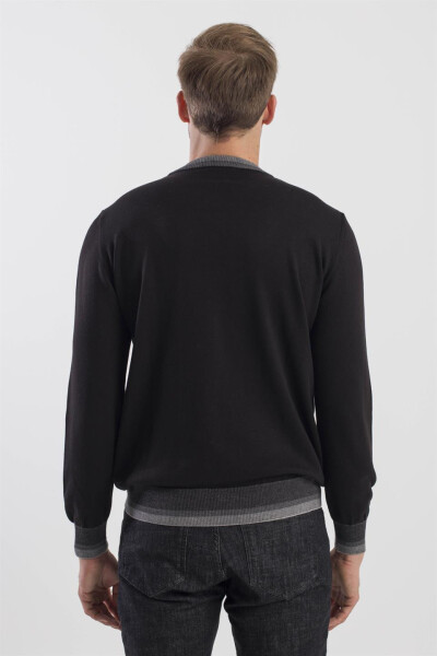 Black Slim Fit Crew Neck Knit Sweater - 8