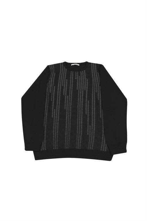 Black Slim Fit Crew Neck Patterned Knit Sweater - 11