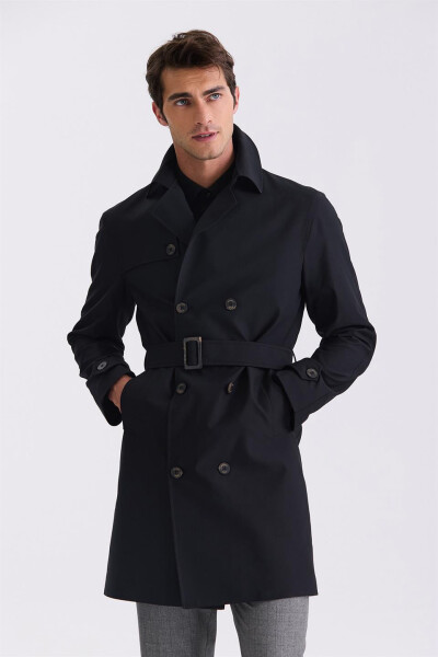 Black Slim Fit Crossover Summer Trench Coat - 5