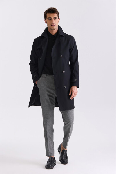 Black Slim Fit Crossover Summer Trench Coat - 6