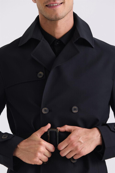 Black Slim Fit Crossover Summer Trench Coat - 7