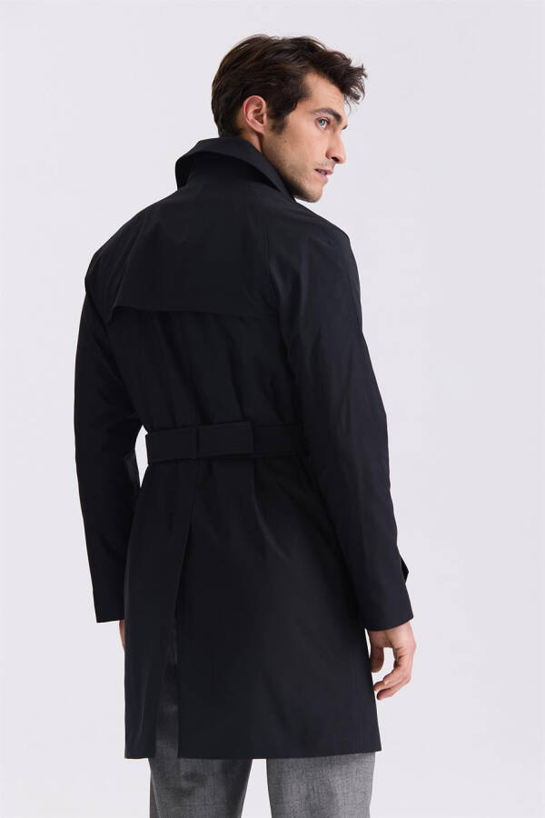 Black Slim Fit Crossover Summer Trench Coat - 8