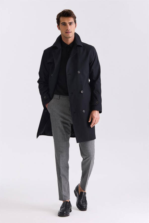 Black Slim Fit Crossover Summer Trench Coat - 2