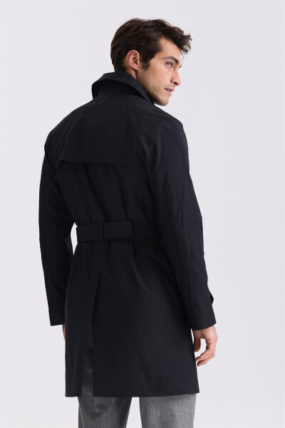 Black Slim Fit Crossover Summer Trench Coat - 4