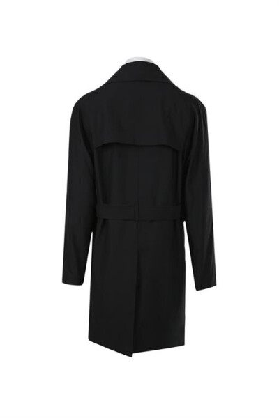 Black Slim Fit Crossover Summer Trench Coat - 15