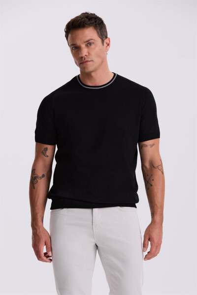 Black Slim Fit Knit Polo T-Shirt - 2