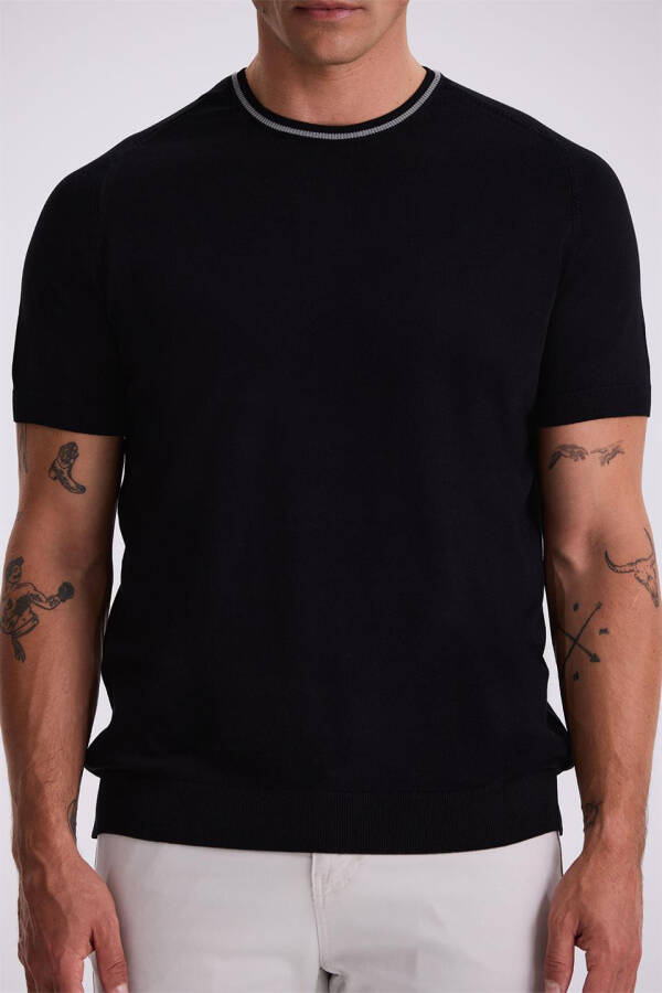 Black Slim Fit Knit Polo T-Shirt - 3