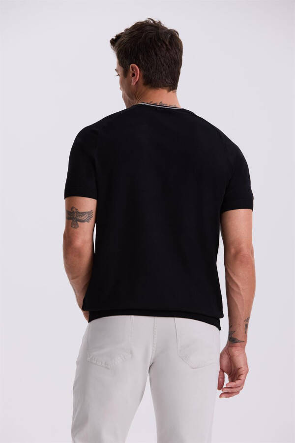 Black Slim Fit Knit Polo T-Shirt - 4