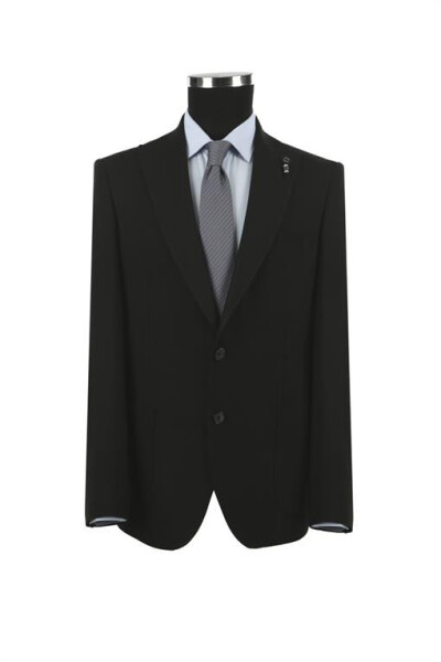 Black Slim Fit Peak Lapel Patterned Sports Jacket - 5