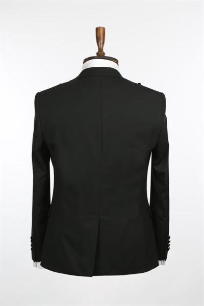 Black Slim Fit Peak Lapel Tuxedo Suit - 8