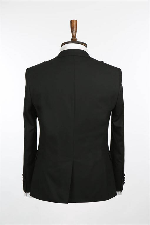 Black Slim Fit Peak Lapel Tuxedo Suit - 8