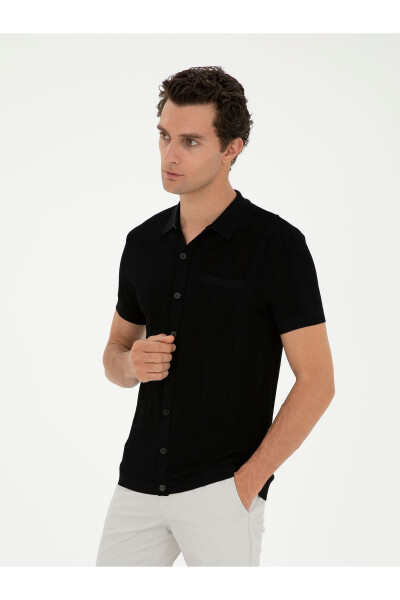 Black Slim Fit Short Sleeve Knit Cardigan - 1