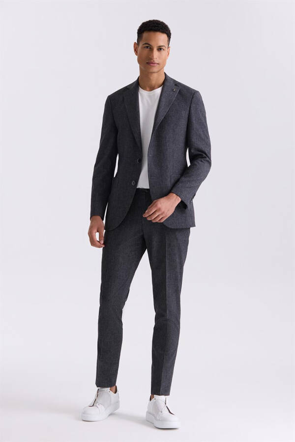 Black Slim Fit Single Breasted Linen Suit - 1