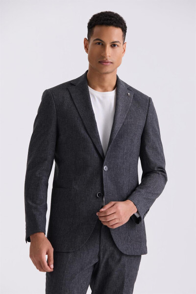 Black Slim Fit Single Breasted Linen Suit - 2