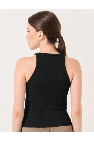 Black Slim Fit Sleeveless Halter Neck Basic Knit Tank Top - 12