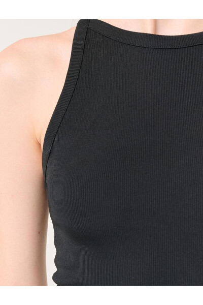 Black Slim Fit Sleeveless Halter Neck Basic Knit Tank Top - 3