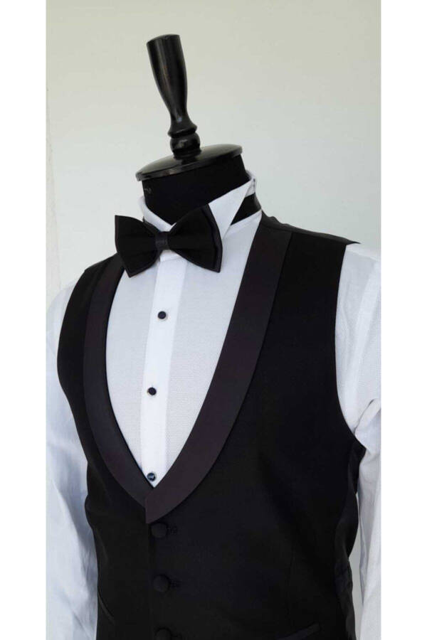 Black Slim Fit Suit with Vest for Groom - 4