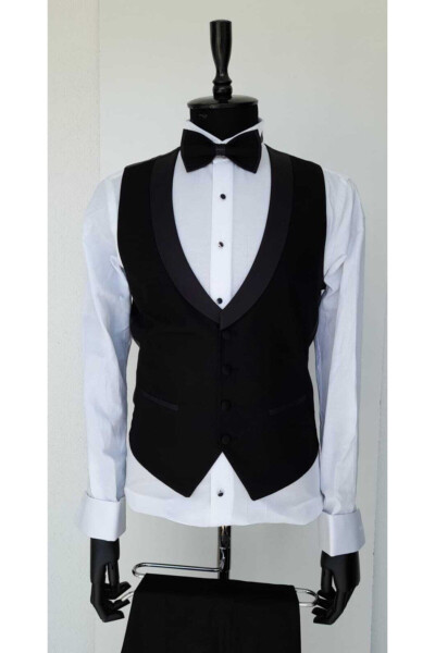 Black Slim Fit Suit with Vest for Groom - 5