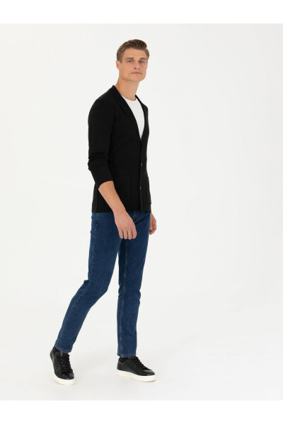 Black Slim Fit V-Neck Knit Cardigan - 4