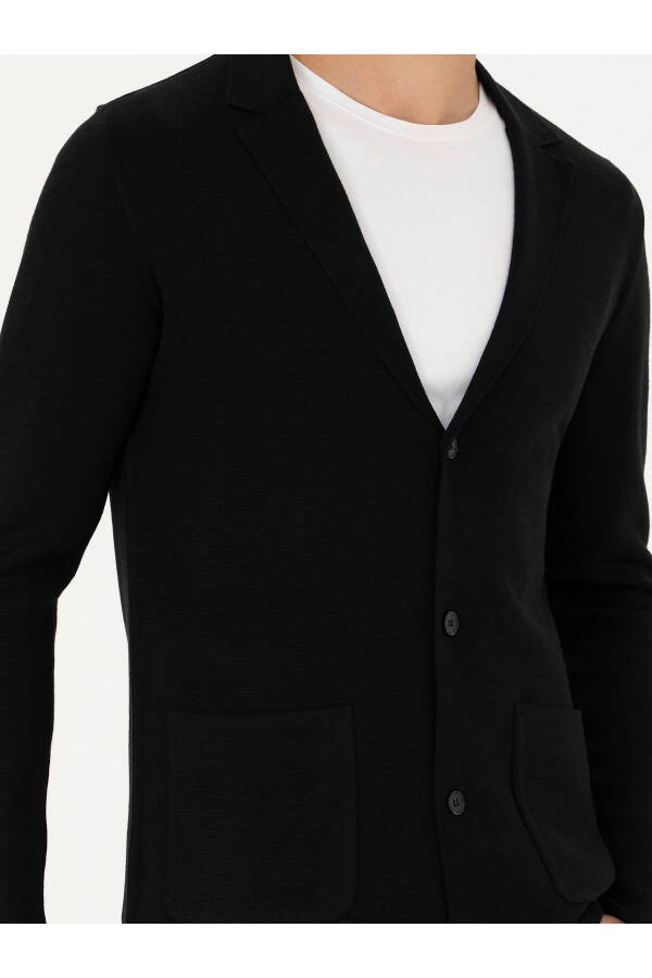 Black Slim Fit V-Neck Knit Cardigan - 6