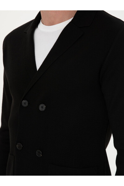 Black slim fit wool blend shawl collar knitted cardigan - 7