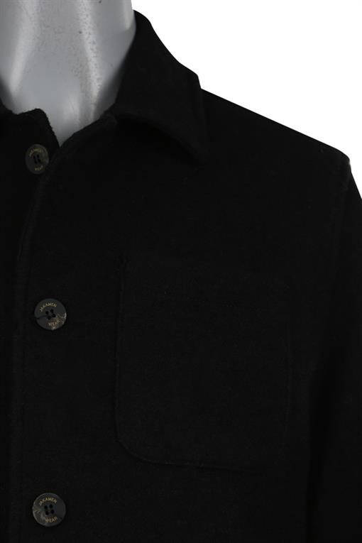 Black Slim Fit Wool Peacoat with Berberi Collar - 10