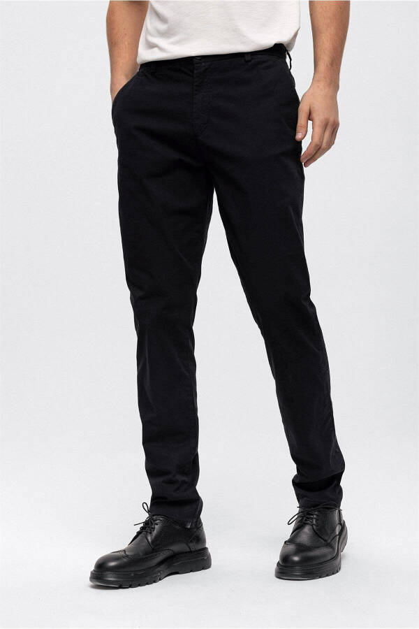 Black Smart Fit Cotton Chino Trousers with Elastic Waistband - 2