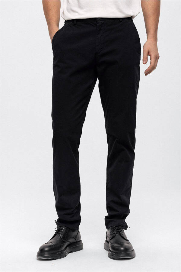 Black Smart Fit Cotton Chino Trousers with Elastic Waistband - 3