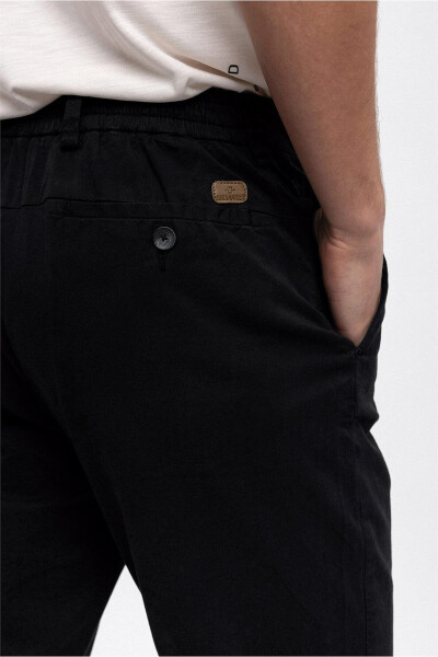 Black Smart Fit Cotton Chino Trousers with Elastic Waistband - 5