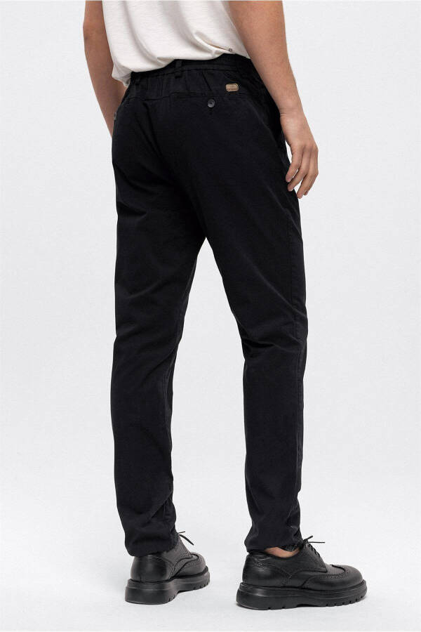 Black Smart Fit Cotton Chino Trousers with Elastic Waistband - 6