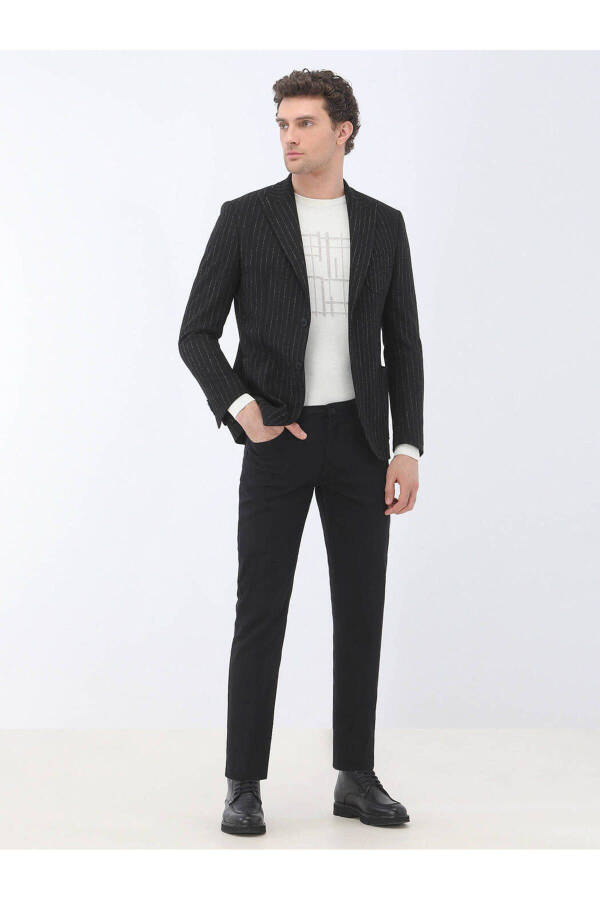 Black Striped Modern Fit Jacket - 1