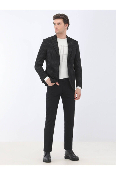 Black Striped Modern Fit Jacket - 4