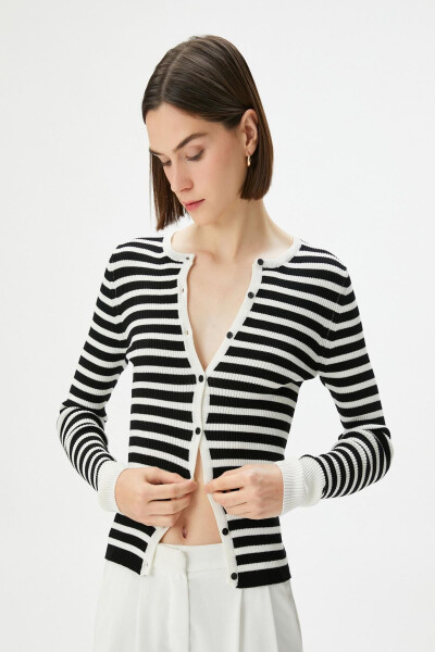 Black Striped Women's Cardigan 4WAK90160HT - 1