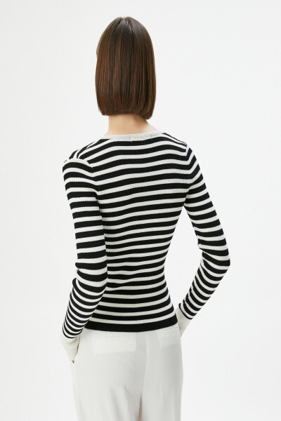 Black Striped Women's Cardigan 4WAK90160HT - 4