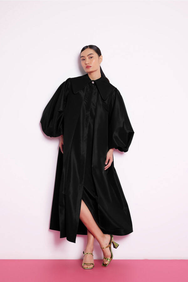 Black Taffeta Dress with Balloon Sleeves - 1