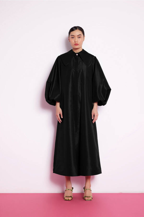 Black Taffeta Dress with Balloon Sleeves - 3