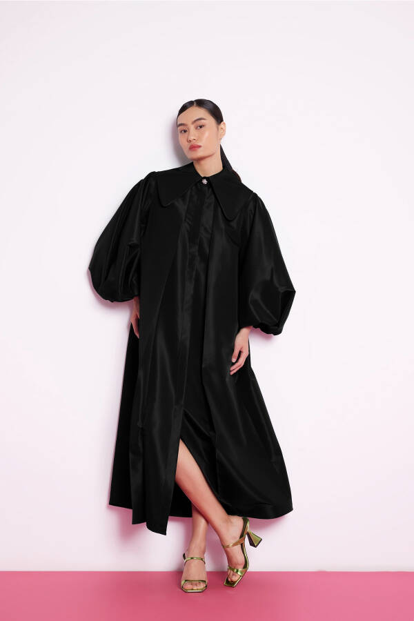 Black Taffeta Dress with Balloon Sleeves - 7