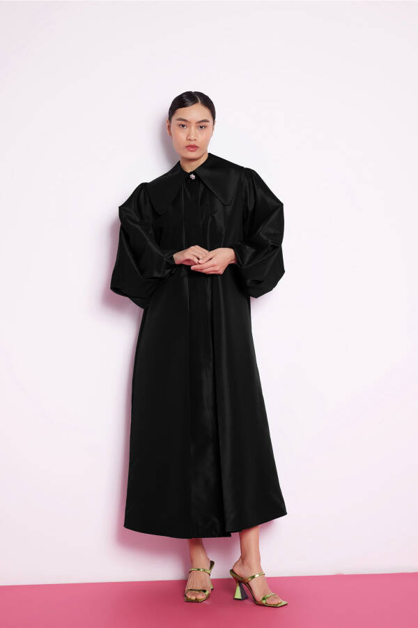 Black Taffeta Dress with Balloon Sleeves - 11