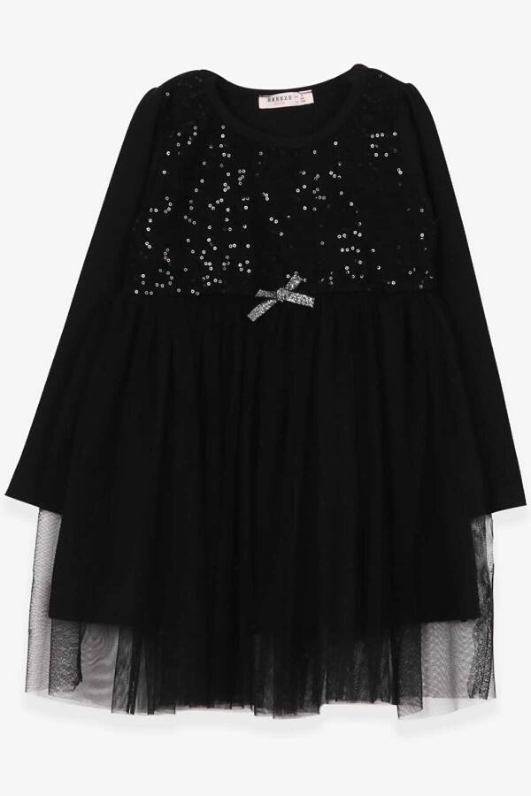 Black Tulle Dress with Sequins and Bow for Girls (4-6 Years) - 1