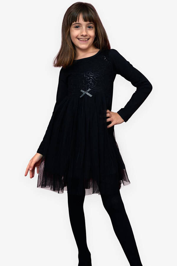 Black Tulle Dress with Sequins and Bow for Girls (4-6 Years) - 5