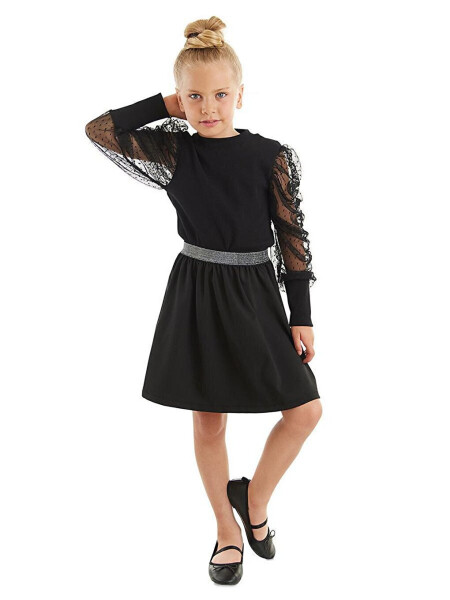 Black Tulle Girls Turtleneck Blouse Skirt Set - 1