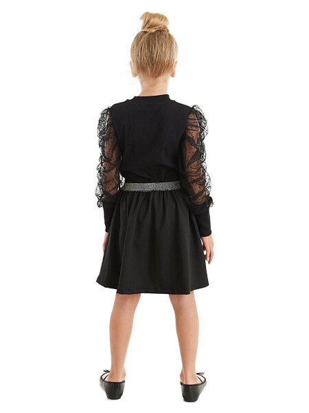 Black Tulle Girls Turtleneck Blouse Skirt Set - 2