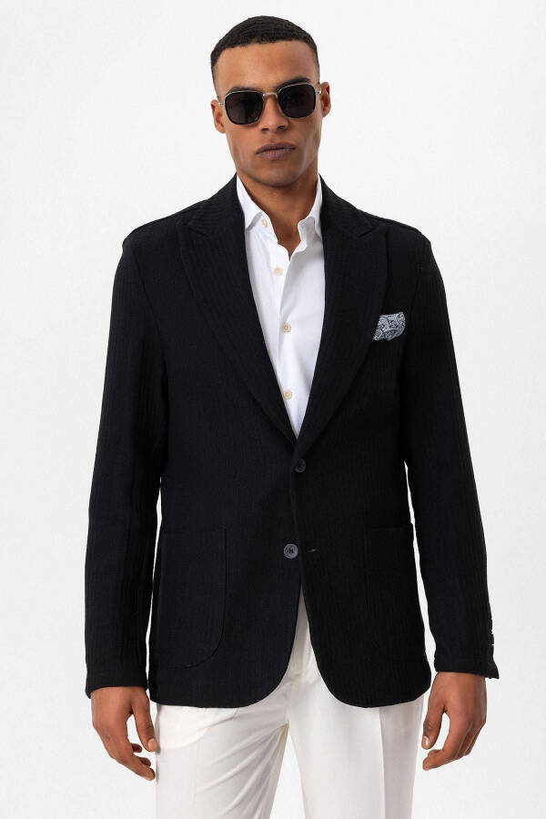 Black Unlined Men's Blazer Jacket with Patch Pockets - 15