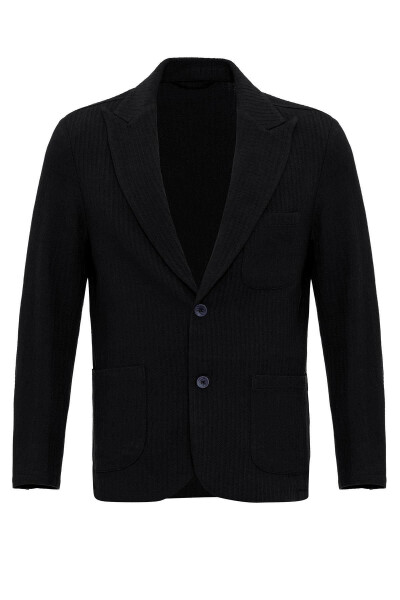 Black Unlined Men's Blazer Jacket with Patch Pockets - 21